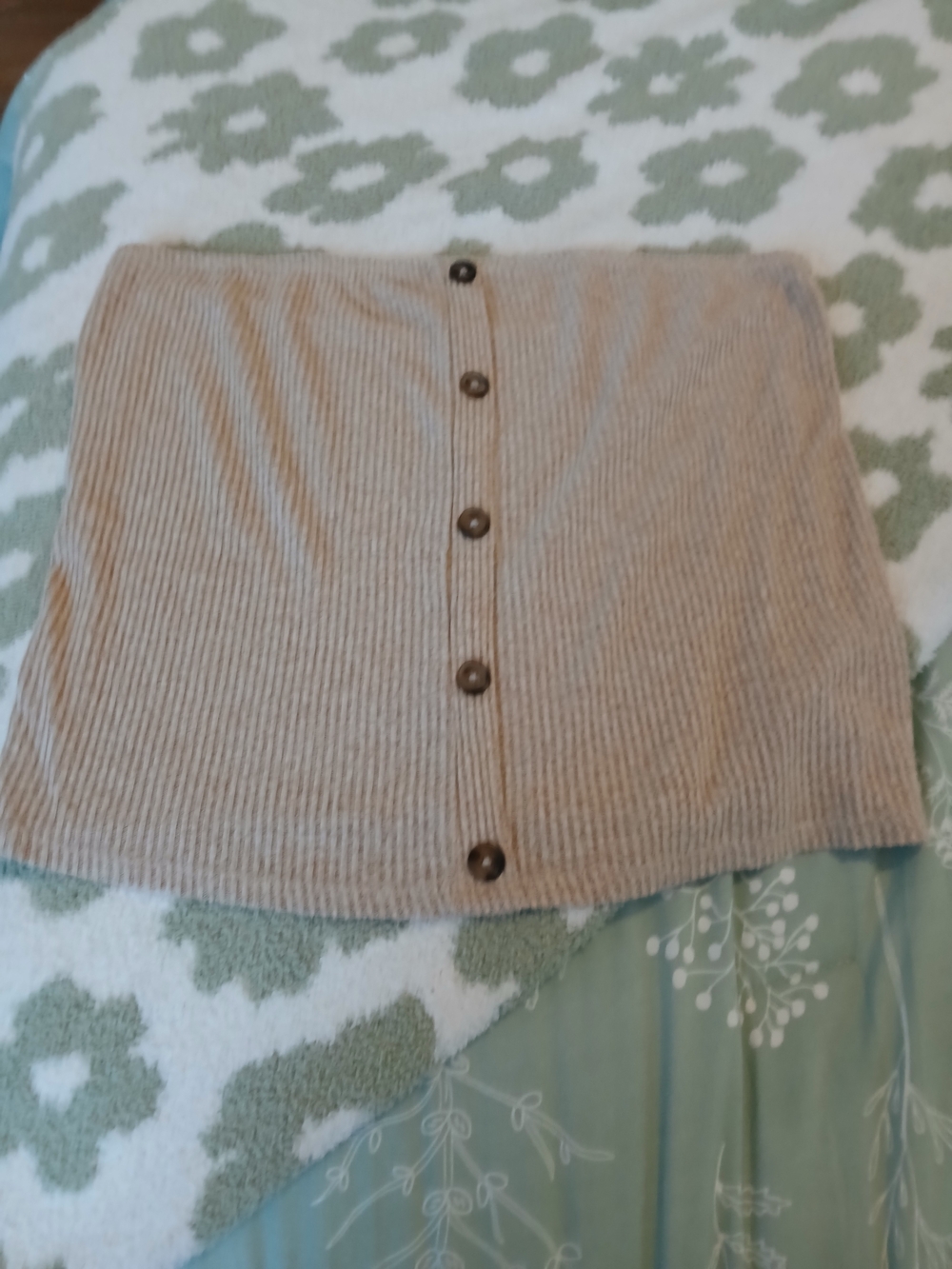 American Eagle Outfitters Beige Ribbed Button-Front Tube Top